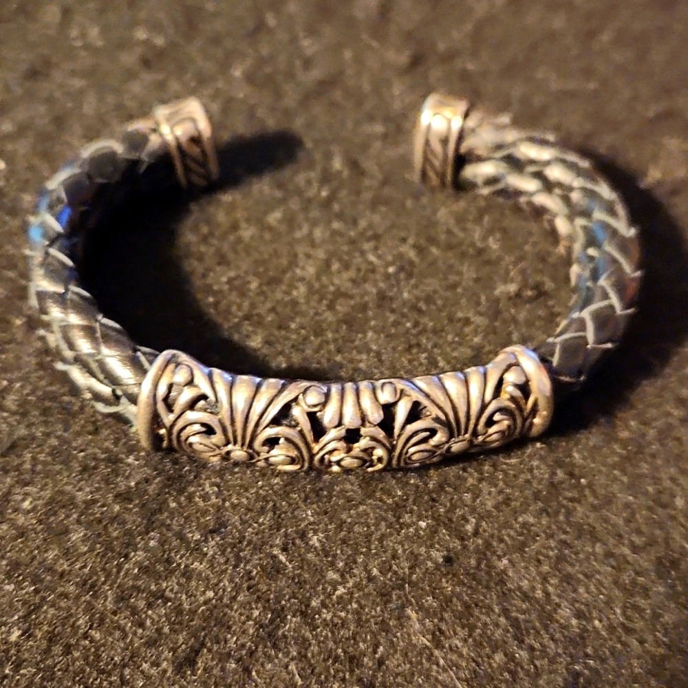 Vintage Joseph Esposito Leather & Sterling Bracelet